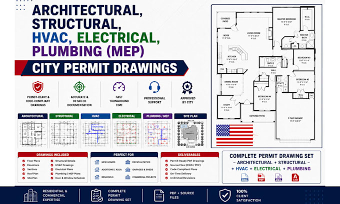 create autocad architectural and engineering floor plan for city permit approval