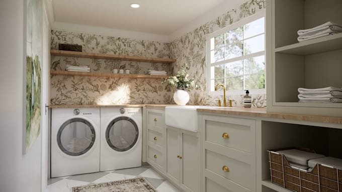 create laundry room interior design and 3d renderings
