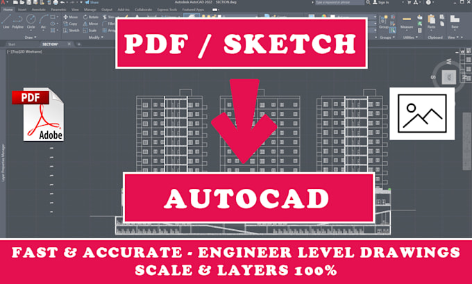 Redraw pdf or sketch floor plans into accurate autocad 2d drawings by ...