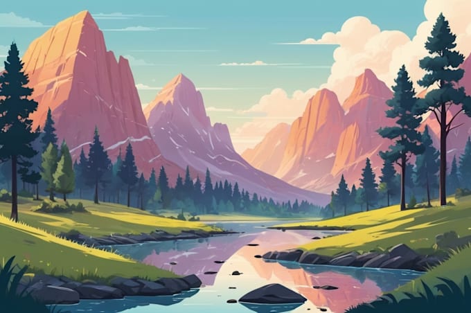 draw custom flat landscape scenery illustration