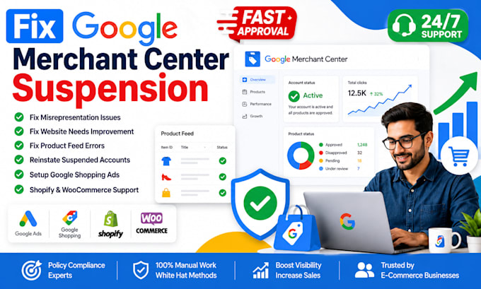 fix google merchant center suspension and misrepresentation with shopping ads