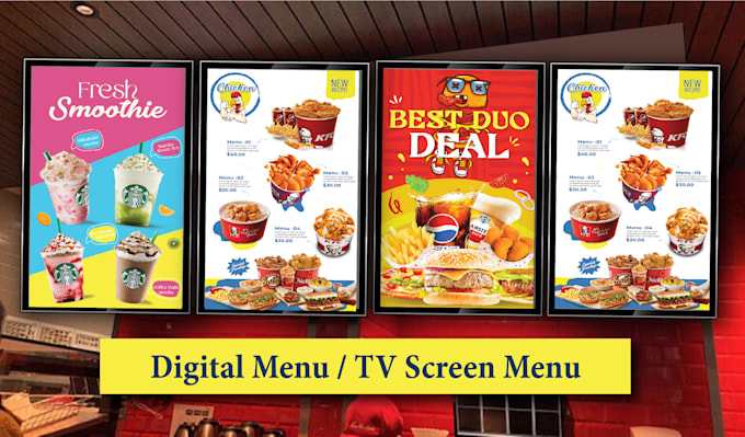 design a digital menu, TV screen menu, or restaurant menu