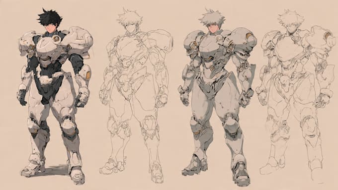 draw anime, mecha, armor, character, concept art or artwork