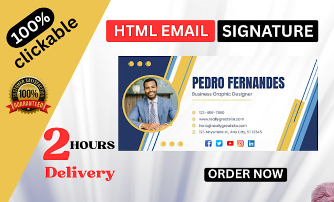design professional clickable HTML email signature for gmail, outlook etc