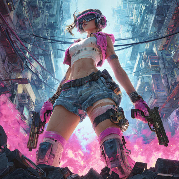 design cyberpunk and fantasy character splash art