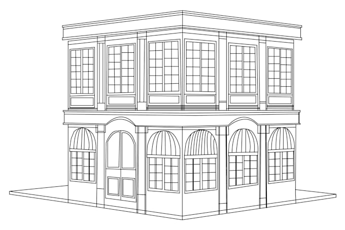 make a detailed line art house or building