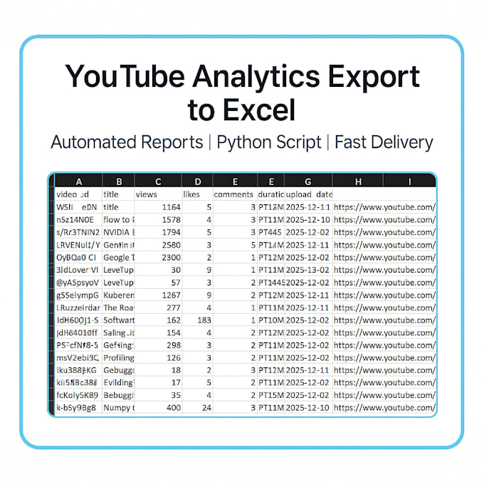 extract full youtube channel analytics into excel with insights