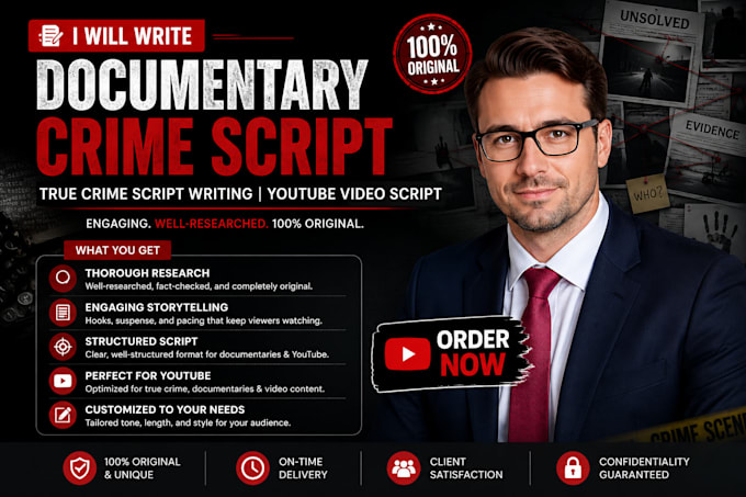 write a documentary crime script true crime script writing youtube video script