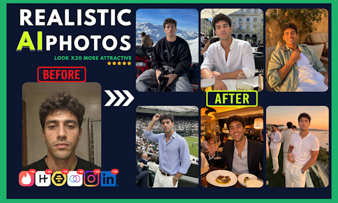 create realistic ai pictures for tinder, hinge, bumble and dating profile