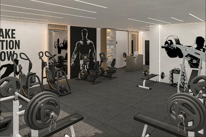 Design modern 3d gym interior home workout space fitness studio gym ...
