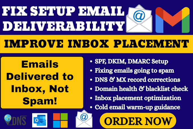 fix email deliverability, setup spf dkim dmarc dns and cold email authentication