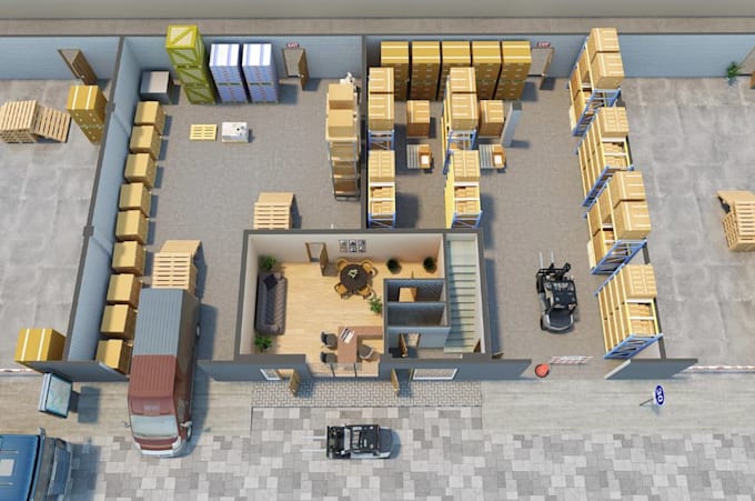 visualize industrial warehouse,factory layout, logistic center, office rendering