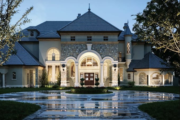 refunctioned classic palace exterior, highend building render, sketchup 3d model
