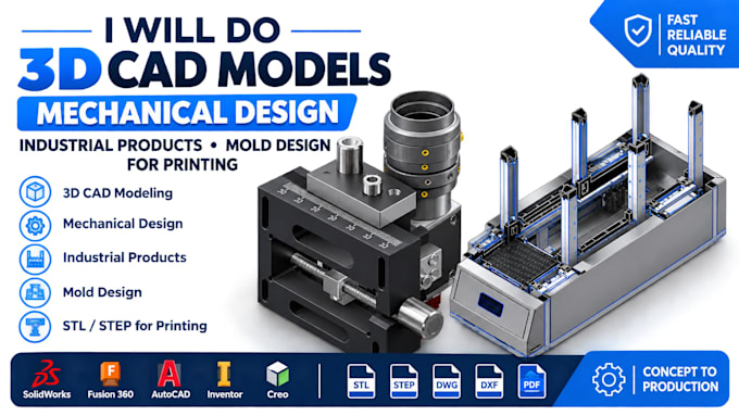 do 3d cad models, mechanical design industrial products mold design for printing