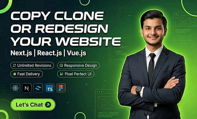 develop or redesign copy clone website, using react or next js