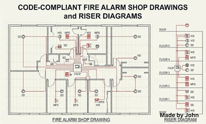 do code compliant fire alarm shop drawings and riser diagrams