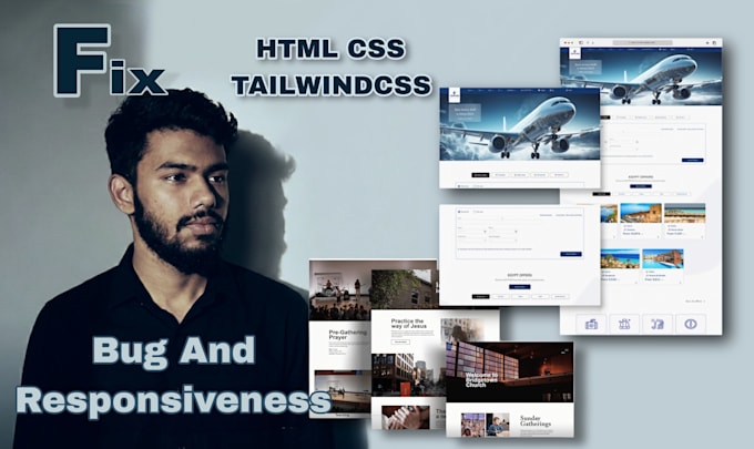 fix HTML CSS tailwind CSS bugs errors and responsive issues