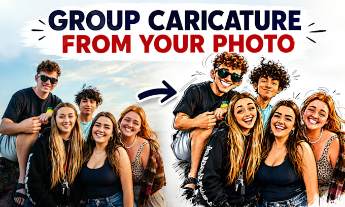 draw a fun group caricature from your photo