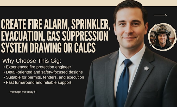 create fire alarm, sprinkler, evacuation, gas suppression system drawing or calc