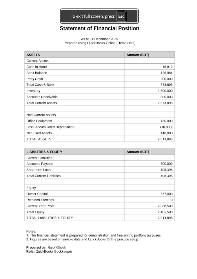 quickbooks bookkeeping, balance sheet and fix errors