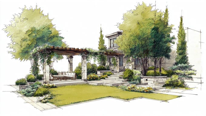 draw landscape design, exterior concept architectural