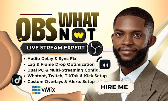 setup or fix obs studio, streamlabs, vmix for whatnot twitch tiktok kick live