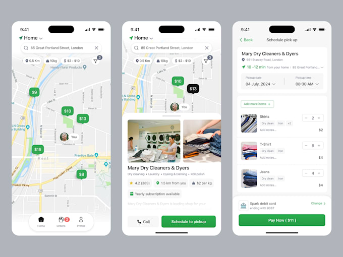 develop carpooling app, restaurant app, laundry pickup app, logistic application