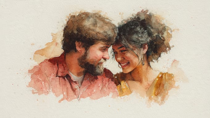 draw a watercolor couple portrait