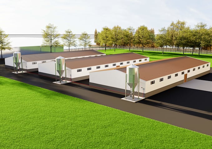 design cgi 3d poultry farm, poultry layout, chicken farm, broiler farm,