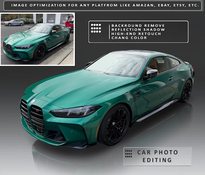 car photo editing and and background replace with shadow