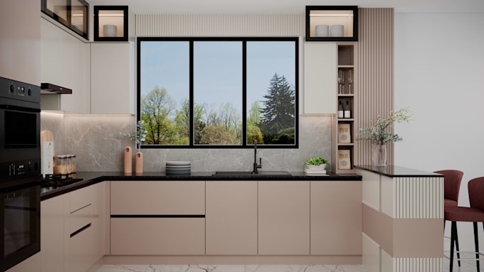 design a modern and functional kitchen with 3d rendering