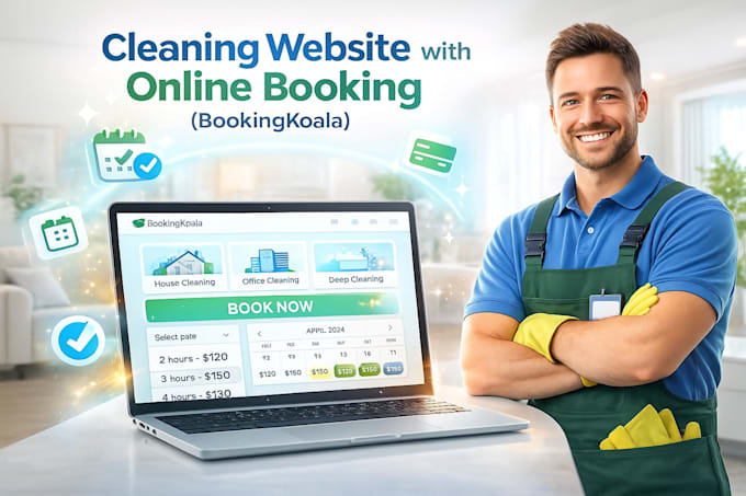 cleaning service website with booking koala, booking koala website, bookingkoala