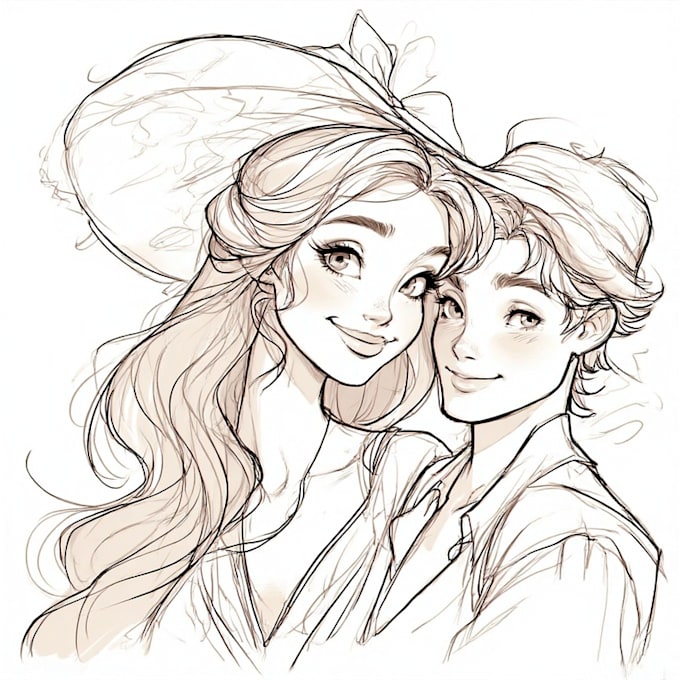 illustrate romantic cute couple portrait