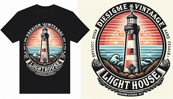 do a vintage lighthouse logo with t shirt design