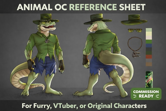Maak een furry ref sheet illustratie, character design, anthro feral oc ...