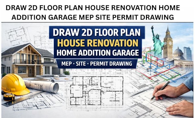 Draw 2d floor plan house renovation home addition garage mep site ...