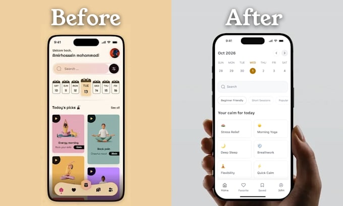 redesign mobile app UI into a clean, modern, and user friendly design