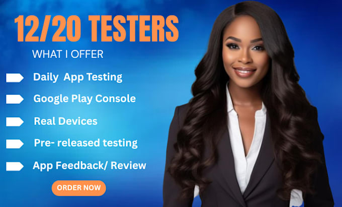 provide 12 testers closed testing 20 testers mobile app testing 12 tester