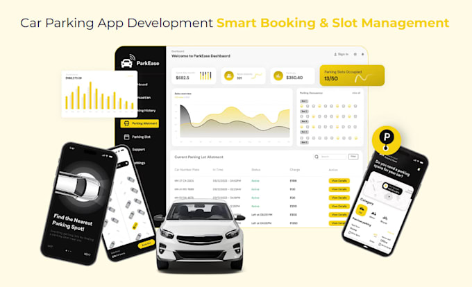 develop car parking space app, parking reservation app, car washing app