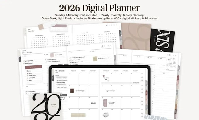 Design 2026 digital planner, yearly monthly weekly daily layout, goals ...