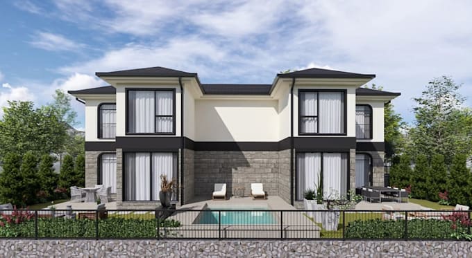 redesign duplex exterior, villa interior, balcony, front elevation, layout plan