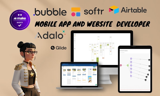 Build no code apps saas mvp with bubble io adalo softr airtable glide ...
