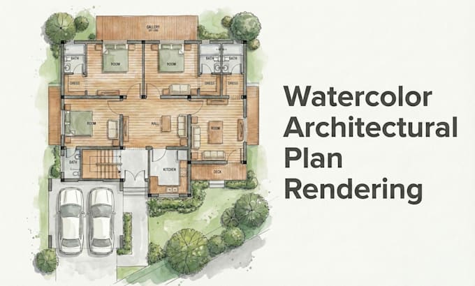 create elegant watercolor architectural plan renderings