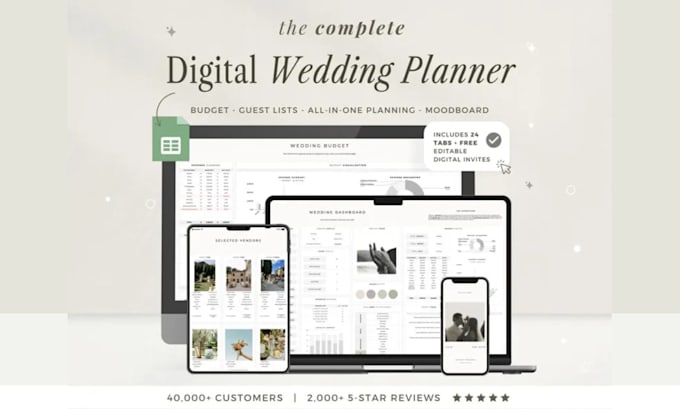 design wedding planner spreadsheet, budget tracker, and event google sheet
