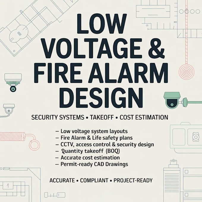 design low voltage, fire alarm, security takeoff, cctv and cost estimation