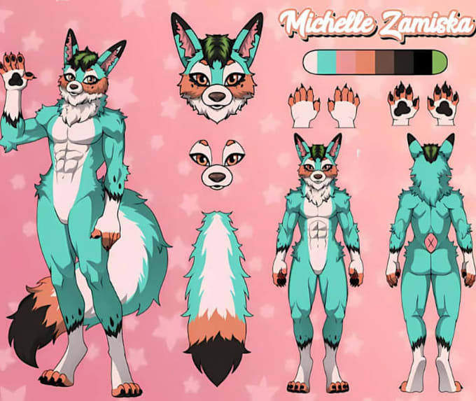 create a detailed custom furry ref sheet, furry reference sheet for your fursona
