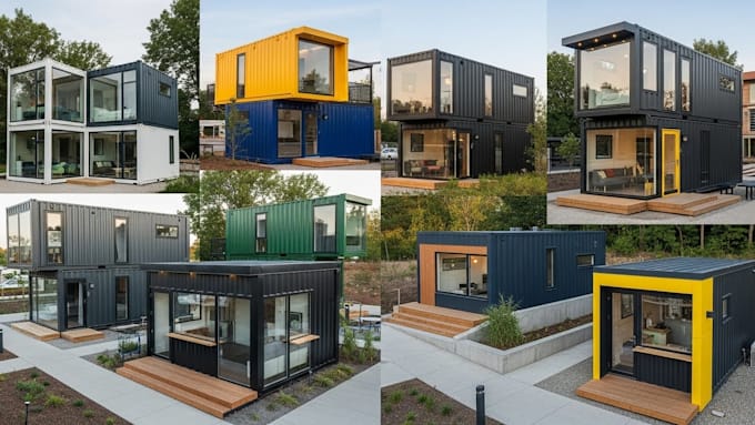 design modern container houses, tiny home, cabins, kiosks