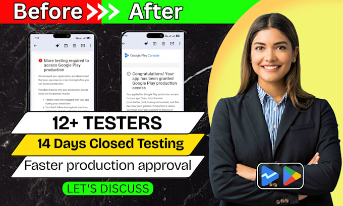 provide 12 testers for google play closed testing for 14 day