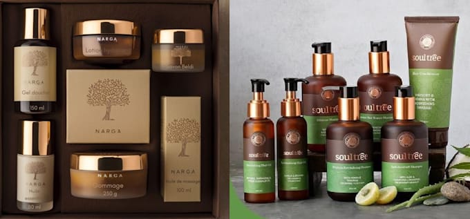 create skin care label, cosmetic logo and packaging