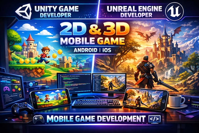 create 2d 3d mobile game using unity or unreal engine developer